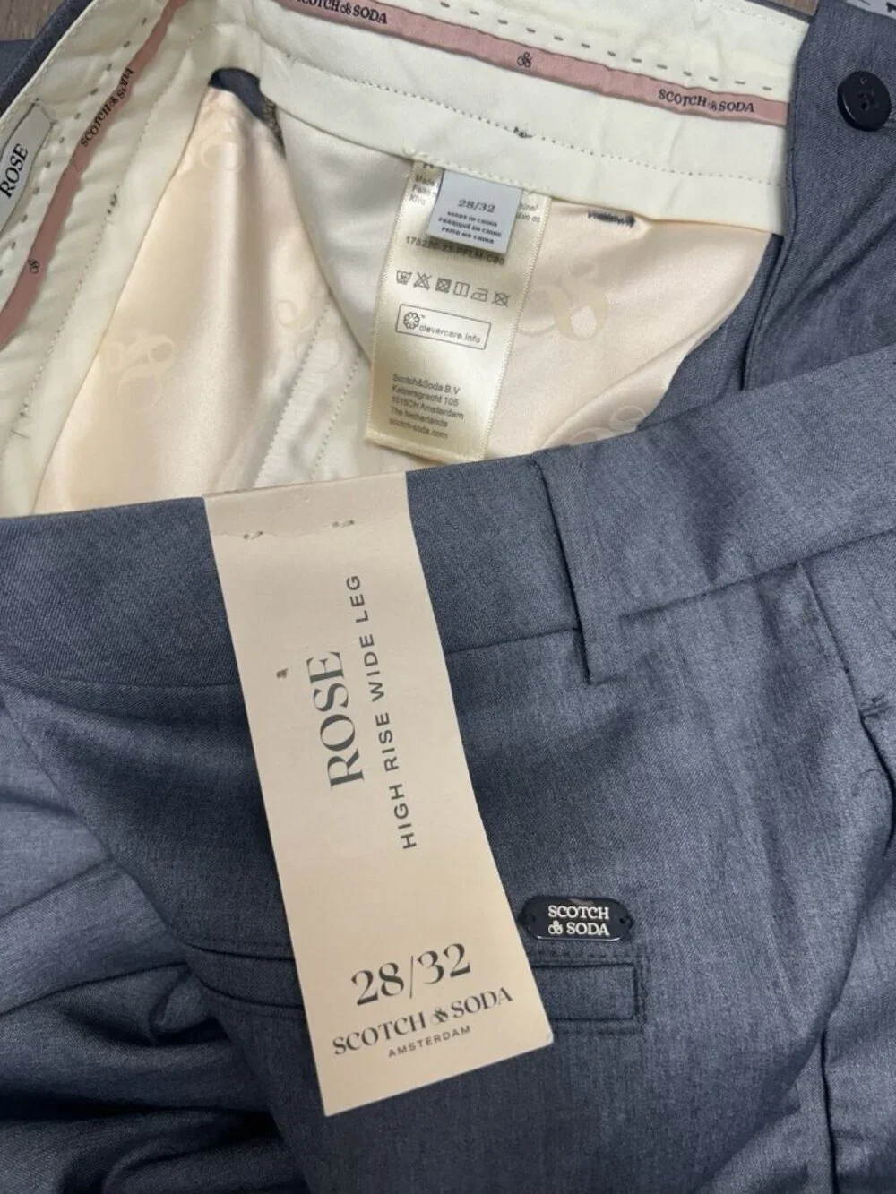 Scotch & Soda Women's Rose Trouser Pants High Rise Wide Leg Grey W29 L28 READ